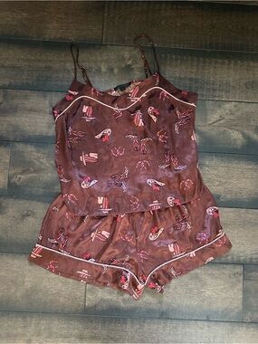 Midnight Bakery Brown Cowgirl Print Satin Pajama Set